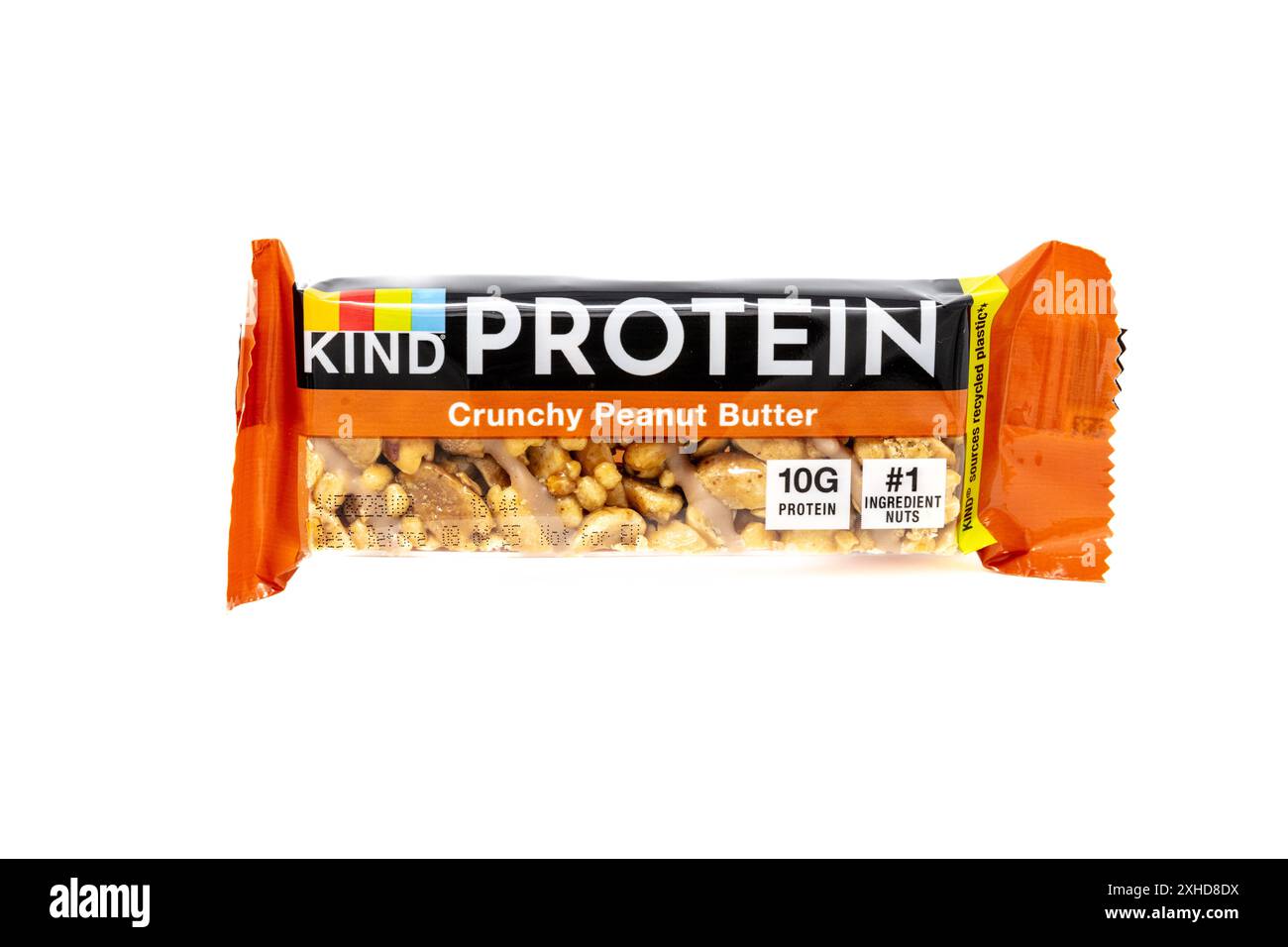 Barre de beurre de cacahuète KIND Protein Crunchy. Banque D'Images