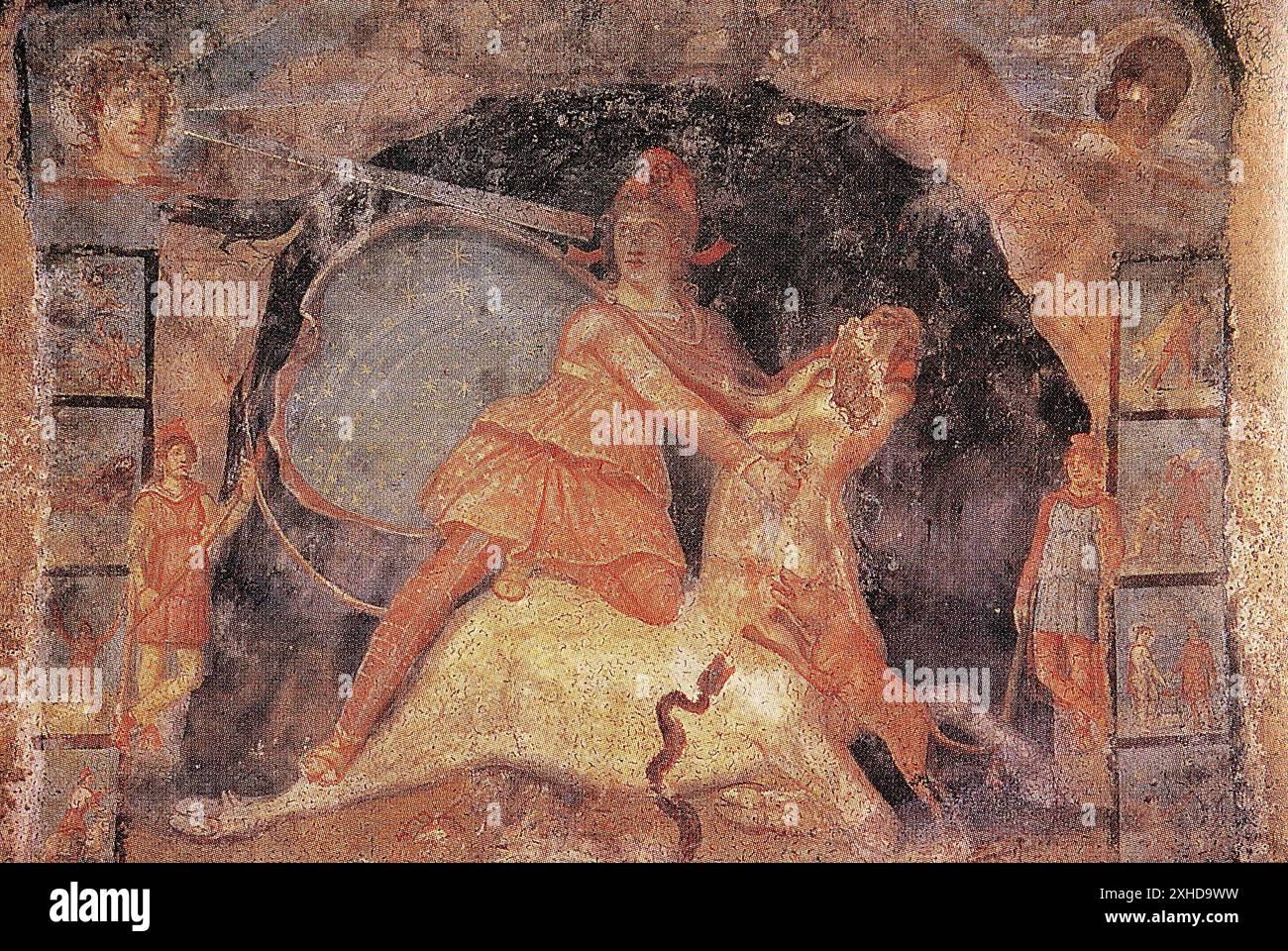 Mithras et le taureau, fresque du temple de Mithras, Marin, Italie, datée du 2 e après JC Banque D'Images