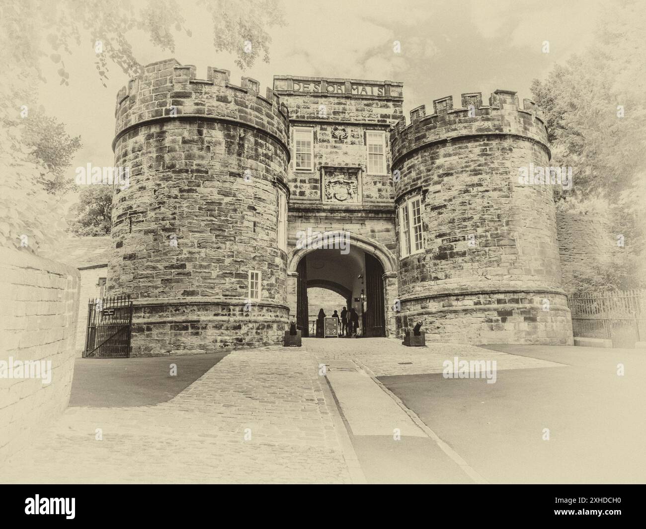 L'image est de la forteresse du château de Skipton dans les North Yorkshire Dales, et bastion royal pendant la guerre civile anglaise de 1647 Banque D'Images