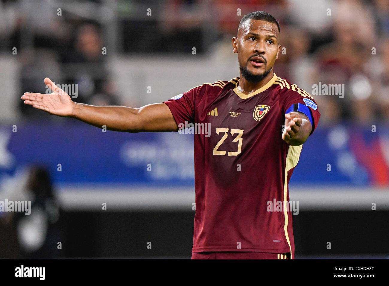 Arlington, États-Unis. 06 juillet 2024. ARLINGTON, ÉTATS-UNIS - 6 JUILLET : Salomon Rondon du Venezuela réagit lors du match CONMEBOL Copa America USA 2024 entre le Venezuela et le Canada au AT&T Stadium le 6 juillet 2024 à Arlington, États-Unis. (Photo de Pablo Morano/BSR Agency) crédit : BSR Agency/Alamy Live News Banque D'Images