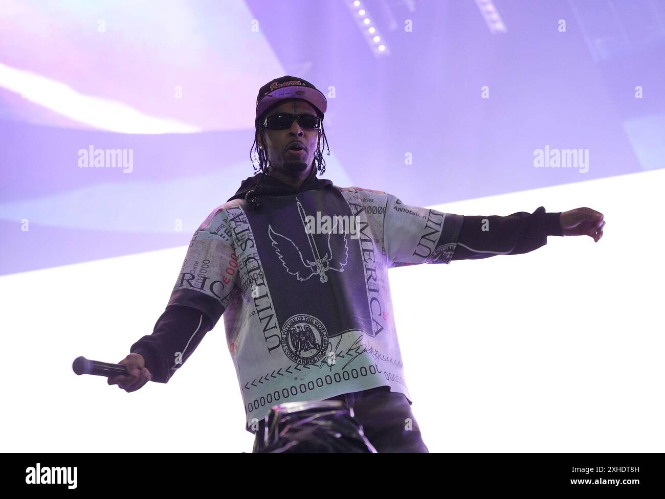 21 Savage se produit sur la scène principale du Wireless Festival au Finsbury Park à Londres. Date de la photo : samedi 13 juillet 2024. Banque D'Images