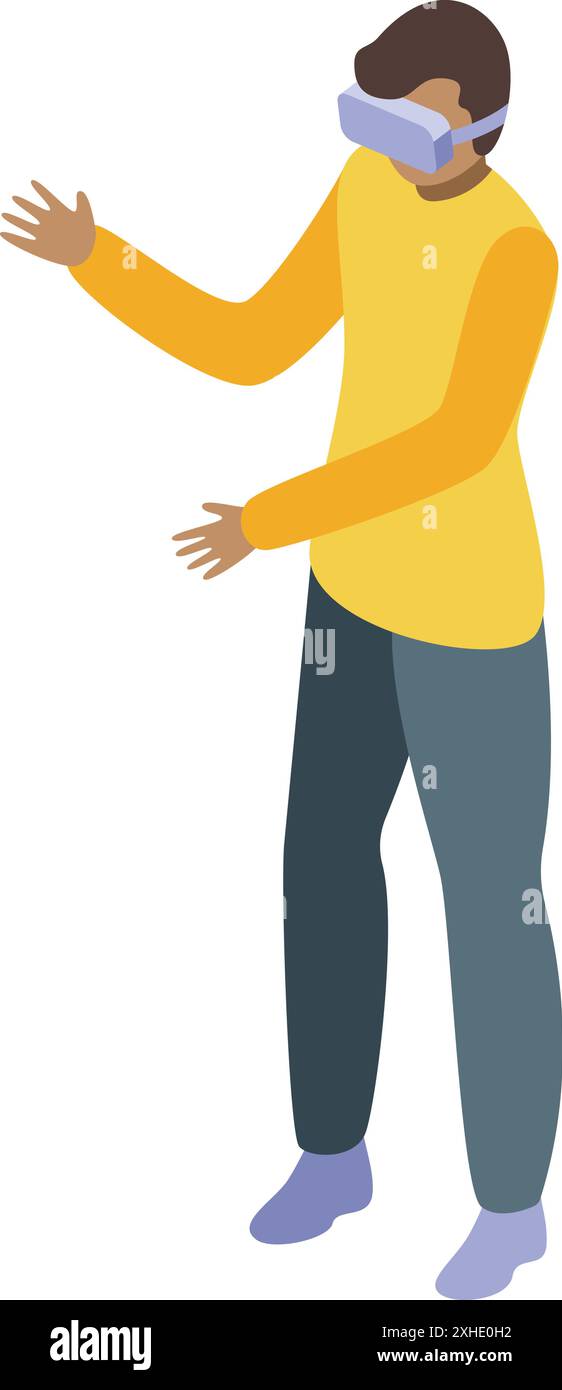 Un jeune homme portant un casque vr explore la réalité virtuelle en expérimentant la technologie de métaverse immersive Illustration de Vecteur