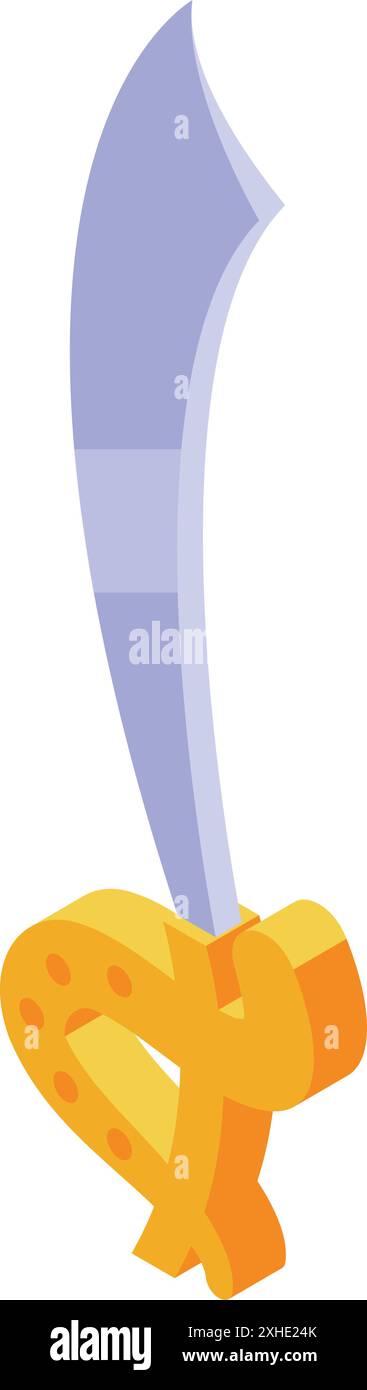Cœur doré perçant à l'épée arabe décoré d'un symbole en fer à cheval représentant la force et la chance Illustration de Vecteur