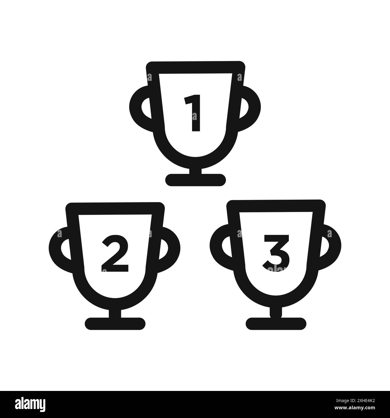 Premier deuxième troisième prix icône de coupe trophée symbole vectoriel ou collection d'ensemble de signes dans un contour noir et blanc Illustration de Vecteur