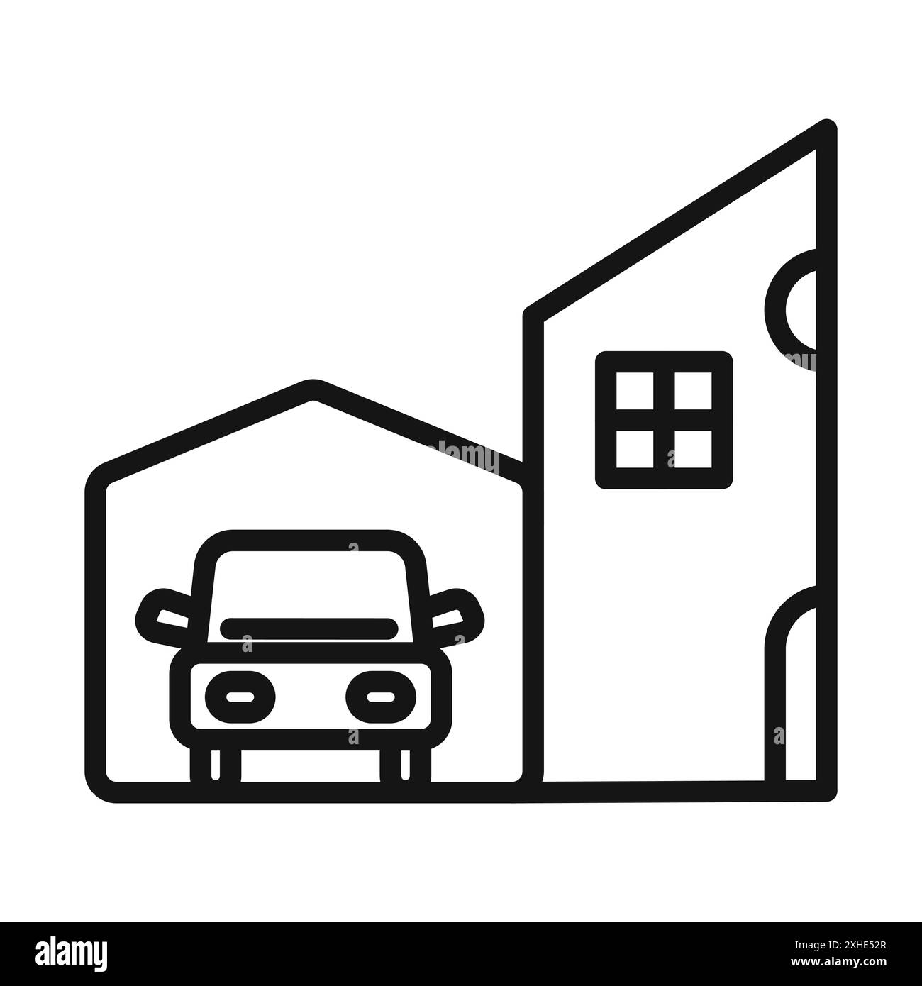 Maison avec icône de garage symbole vectoriel ou collection d'ensemble de signes dans le contour noir et blanc Illustration de Vecteur
