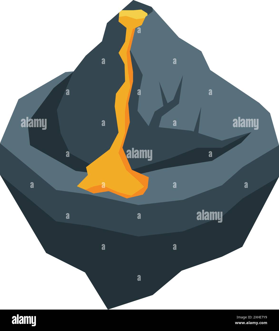 Volcan gris en éruption de lave fondue créant un cratère en surface, illustration de catastrophe naturelle Illustration de Vecteur
