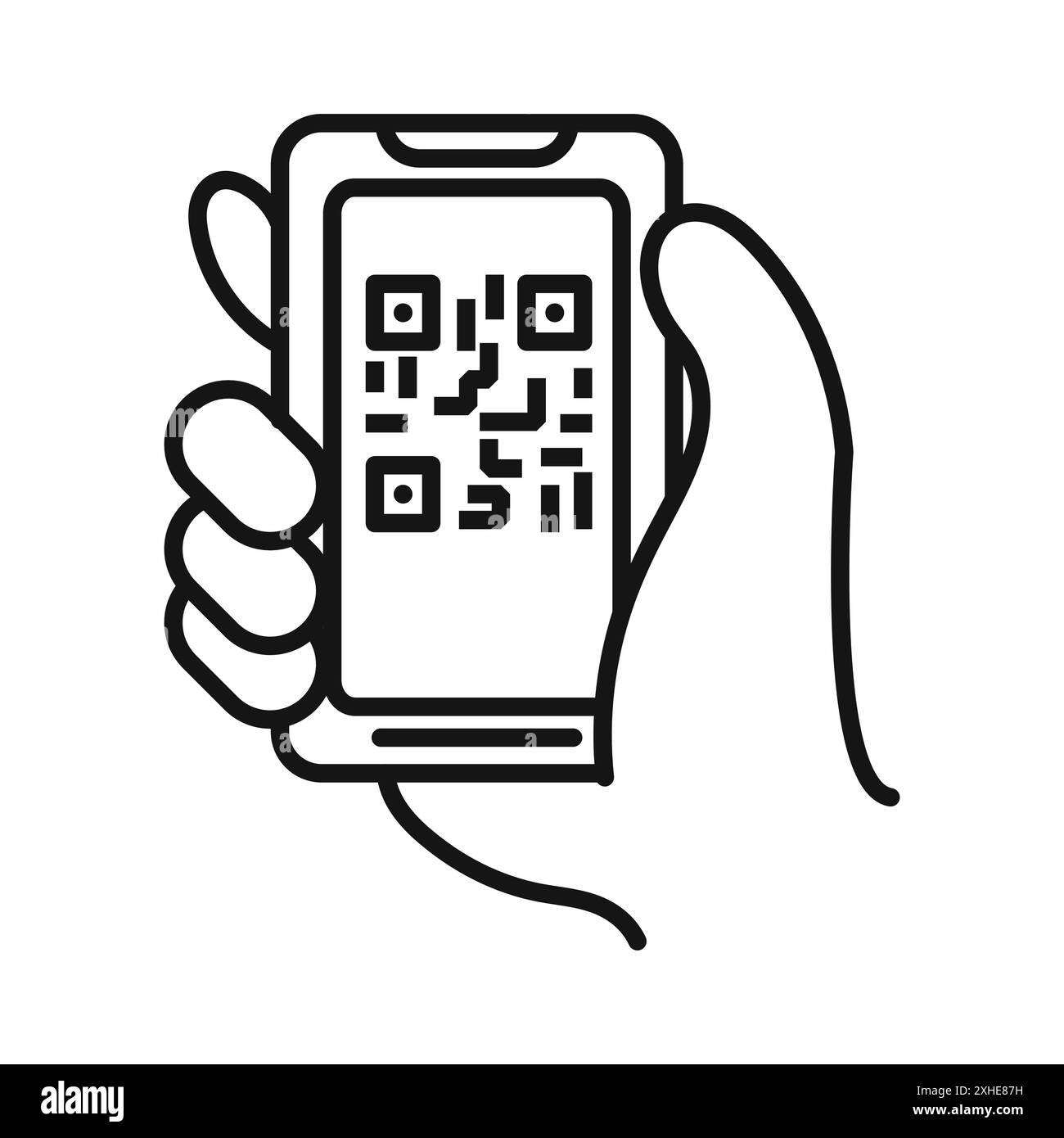 Icône de numérisation de code QR symbole vectoriel ou collection de jeu de signes dans un contour noir et blanc Illustration de Vecteur