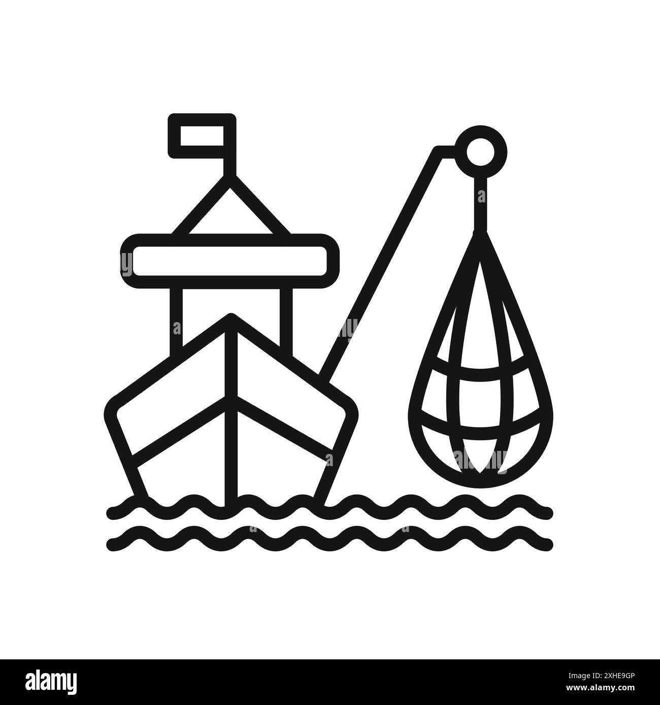Icône de pêche industrielle symbole vectoriel ou collection d'ensemble de signe dans un contour noir et blanc Illustration de Vecteur