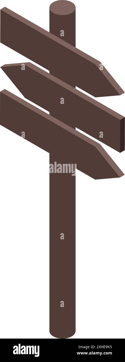 Panneau isométrique en bois pointant dans différentes directions avec un fond vierge Illustration de Vecteur