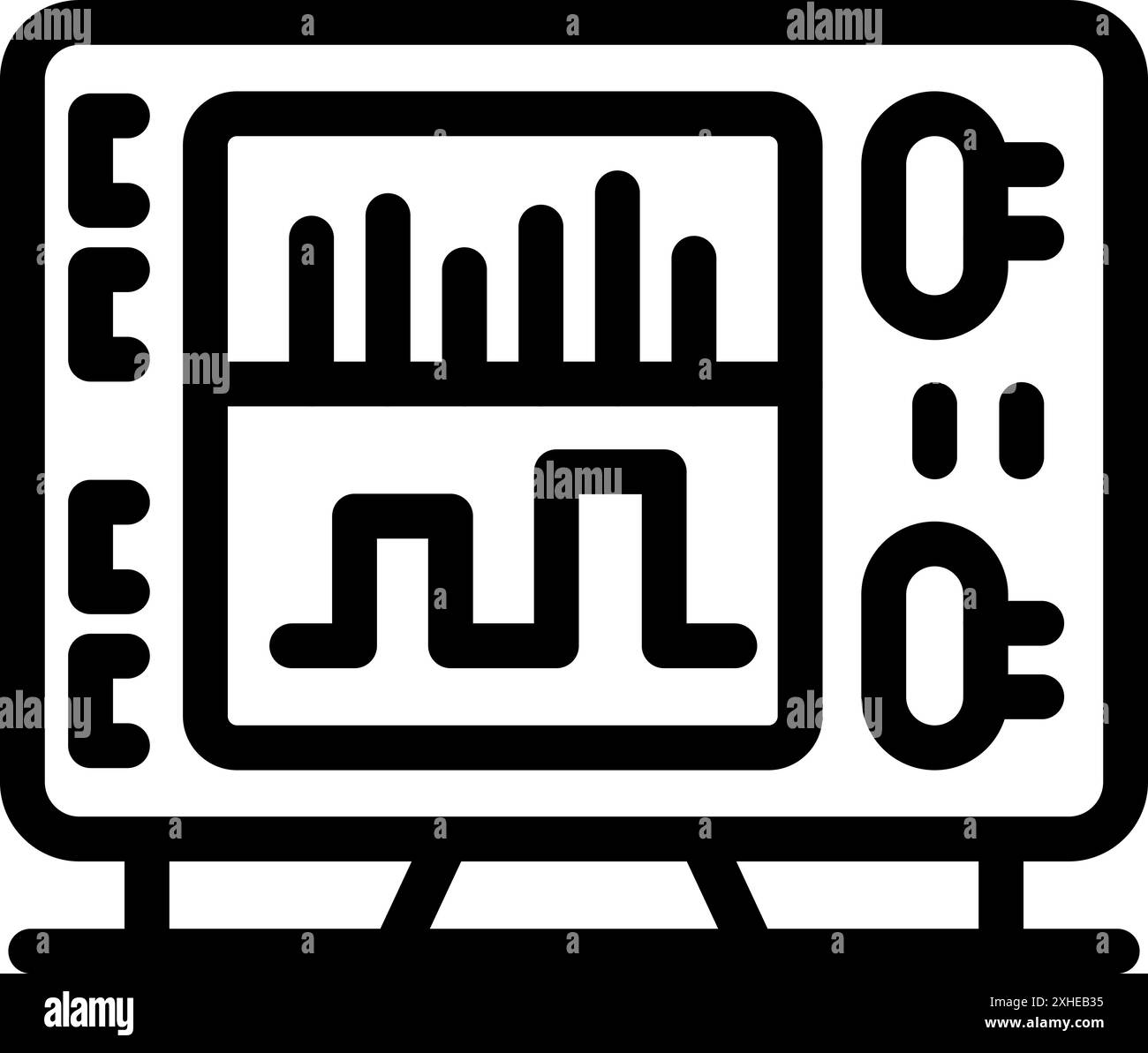 Icône de ligne en gras d'un oscilloscope numérique affichant diverses formes d'onde et paramètres de mesure Illustration de Vecteur