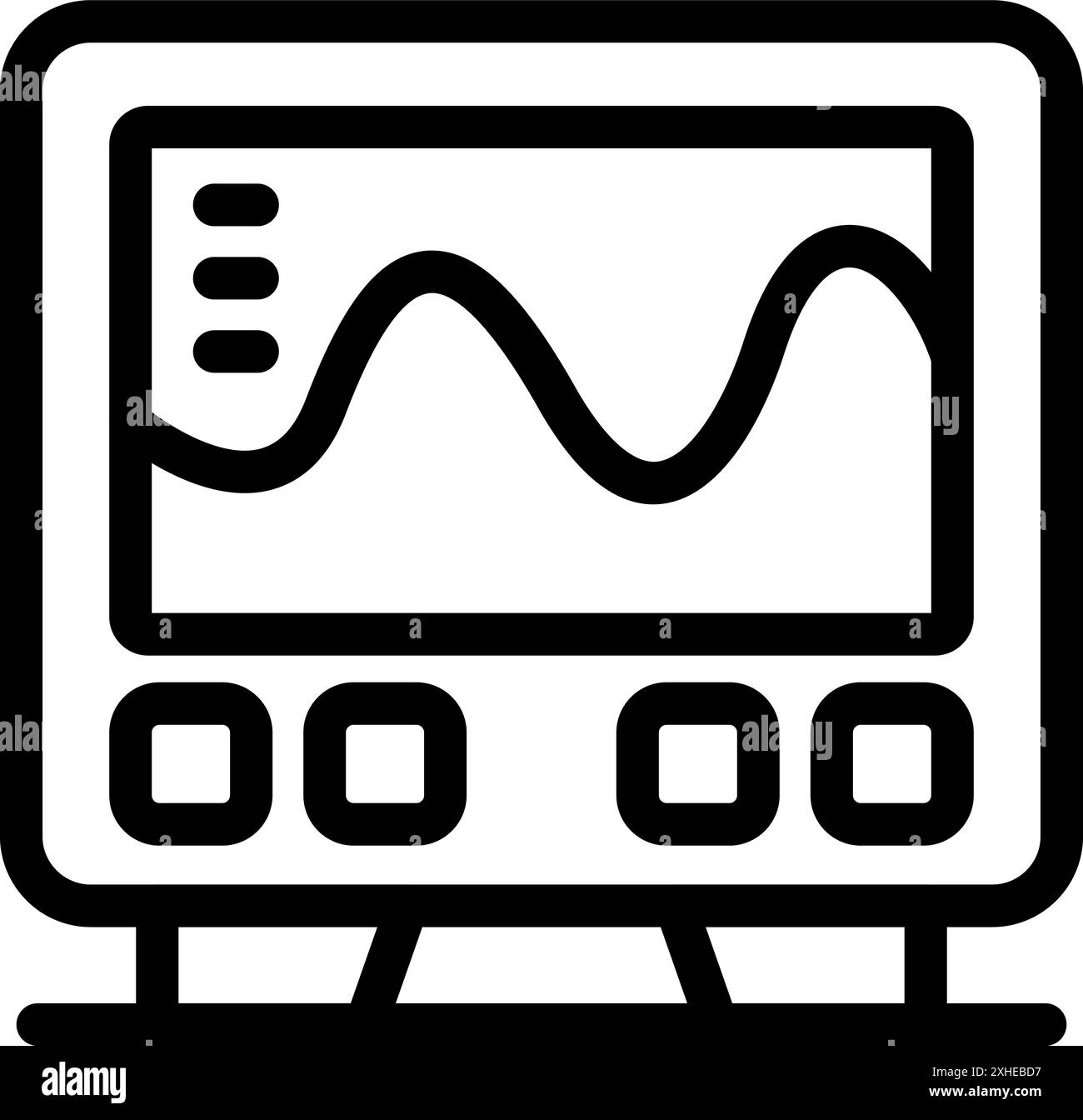 Icône simple et en gras d'un appareil électronique affichant une forme d'onde sinusoïdale, avec boutons de commande et un support Illustration de Vecteur