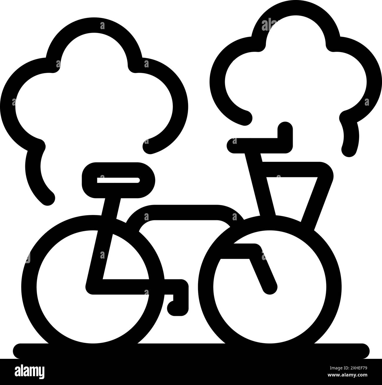 Vélo est garé sous un ciel nuageux, profitant de l'air frais et de la tranquillité de la nature Illustration de Vecteur