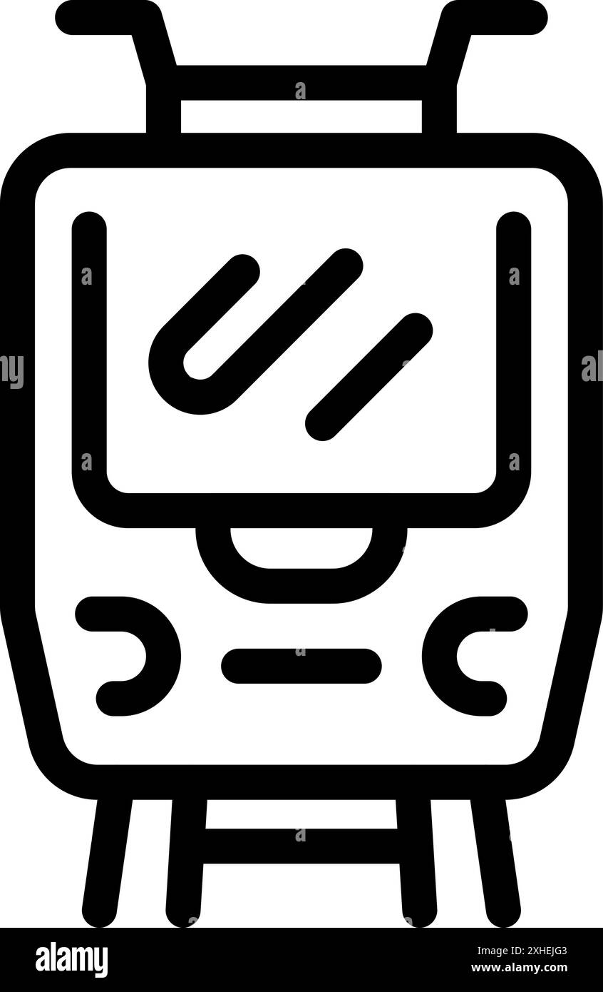 Simple icône de dessin de ligne noir et blanc d'un train arrivant à la gare Illustration de Vecteur