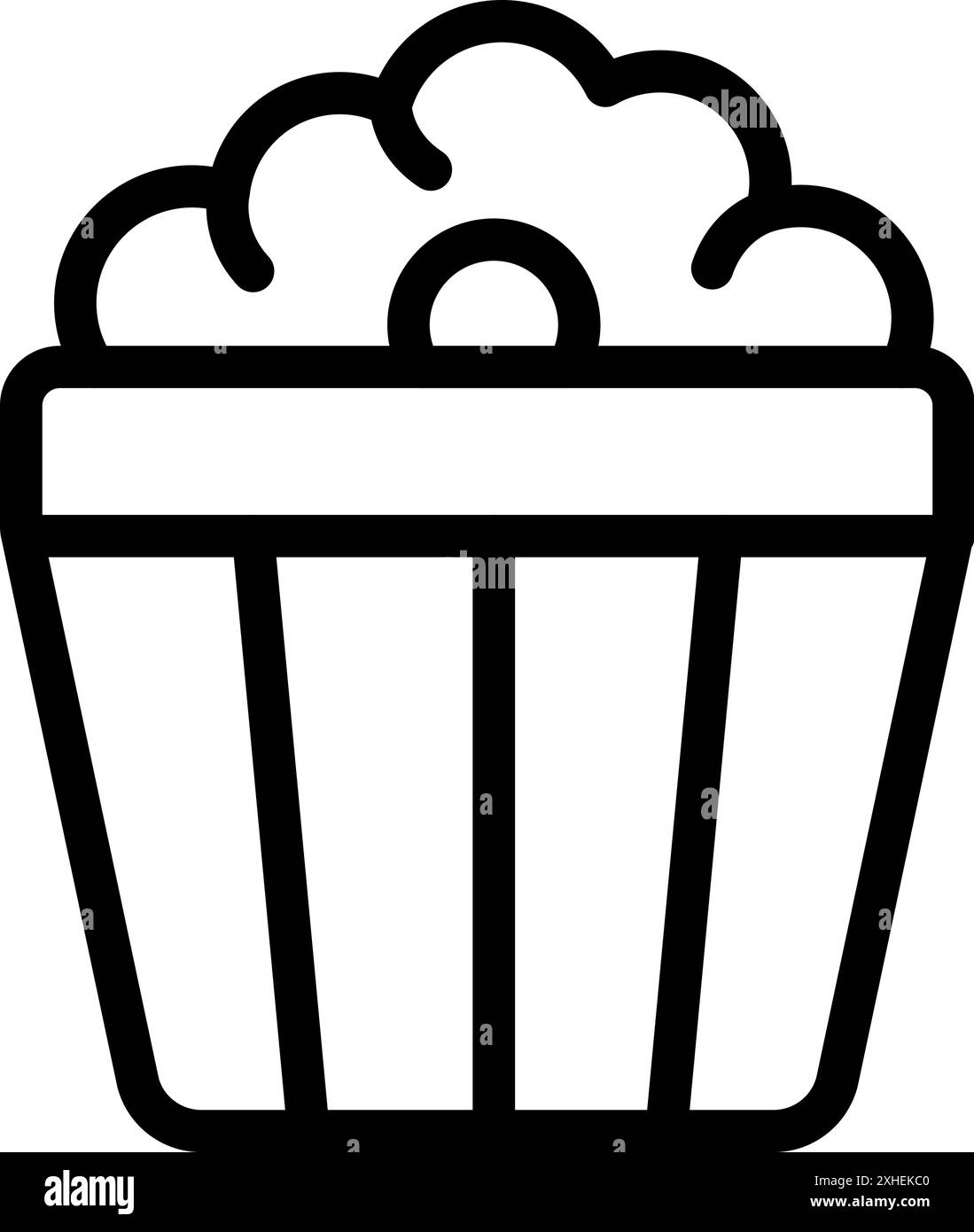 Icône noire et blanche d'un seau rayé classique débordant de pop-corn au beurre Illustration de Vecteur