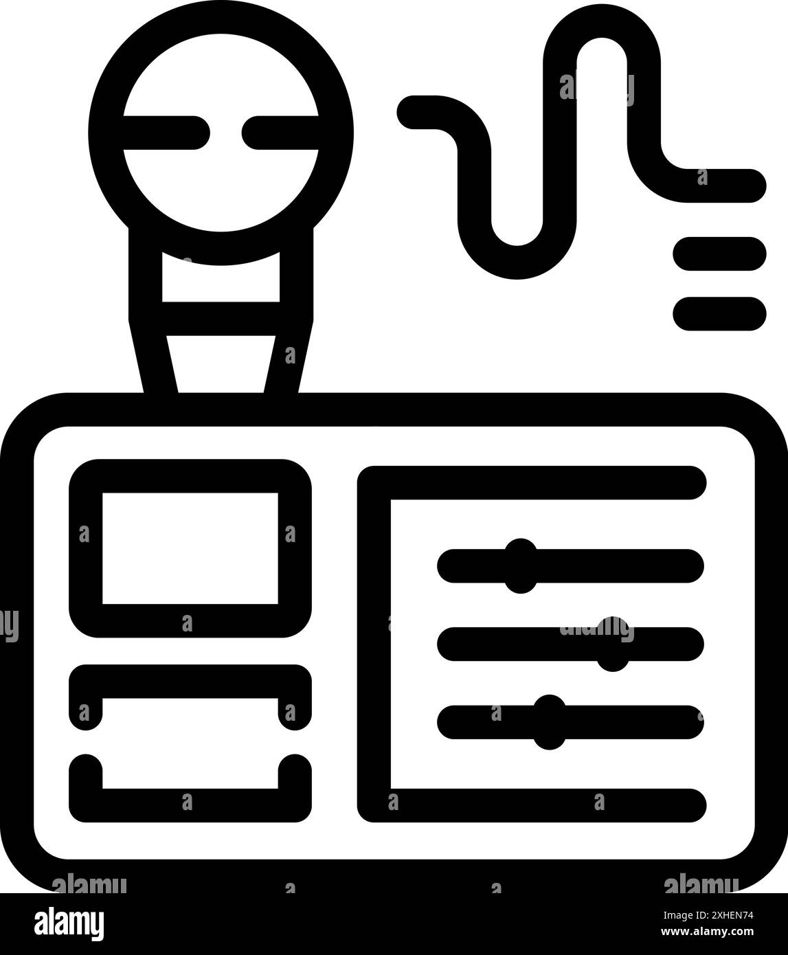 EQUIPEMENT de production musicale avec ondes sonores symbolisant l'enregistrement et le mixage audio Illustration de Vecteur