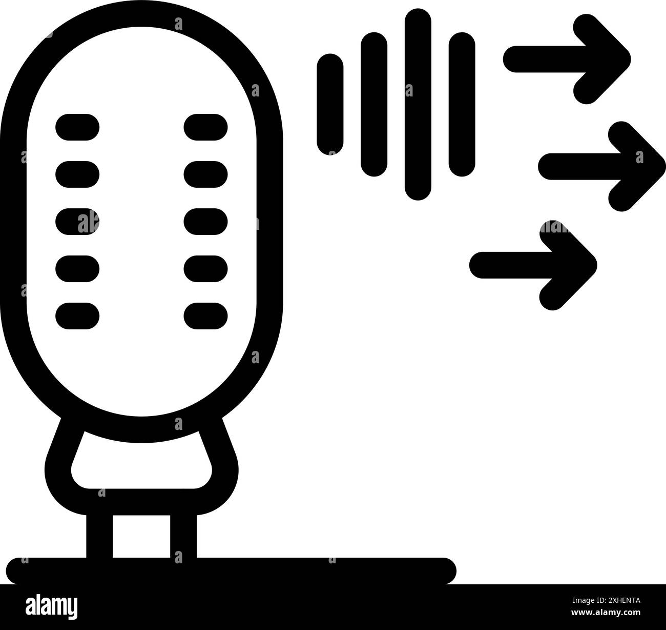 Icône de dessin au trait d'un microphone de studio enregistrant l'audio lorsque les ondes sonores s'en éloignent Illustration de Vecteur