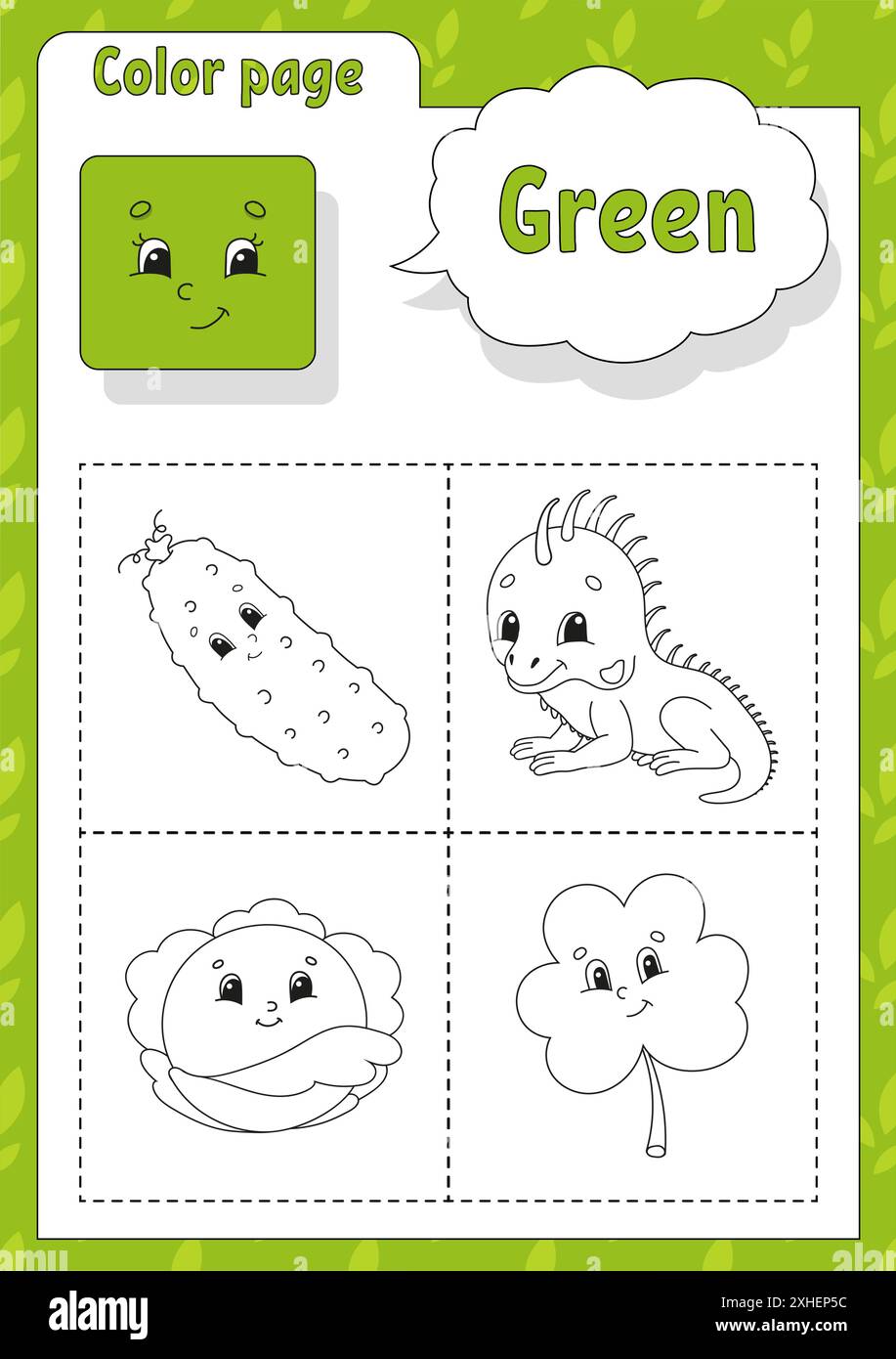 Livre de coloriage. Apprentissage des couleurs. Images couleur. Flashcard pour enfants. Personnages de dessin animé. Jeu d'images pour les présélectionneurs. Feuille de travail sur la formation. Vecteur illu Illustration de Vecteur