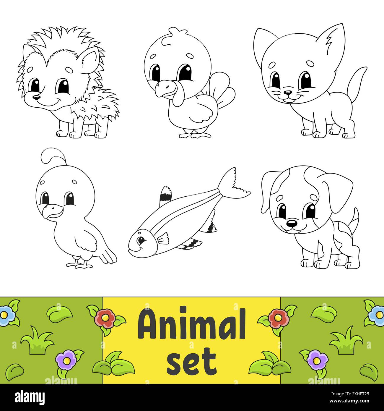 Livre de coloriage pour enfants. Clipart animal. Personnages joyeux. Illustration vectorielle. Joli dessin animé. Silhouette de contour noire. Isolé sur fond blanc Illustration de Vecteur