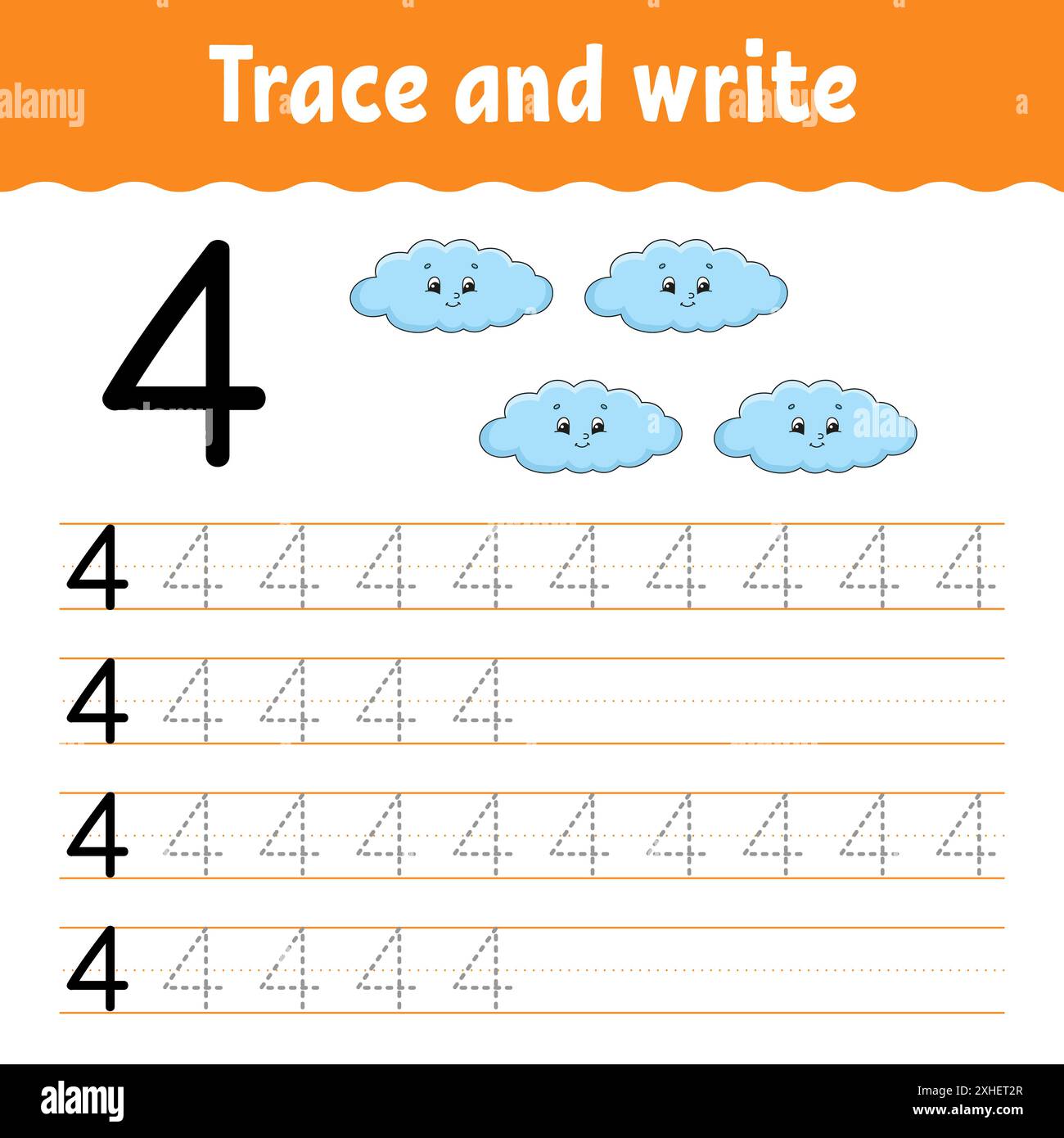 Apprenez les chiffres. Tracer et écrire. Pratique de l'écriture manuscrite. Numéros d'apprentissage pour les enfants. Feuille de travail de développement de l'éducation. Page d'activité couleur. Vecteur isolé Illustration de Vecteur