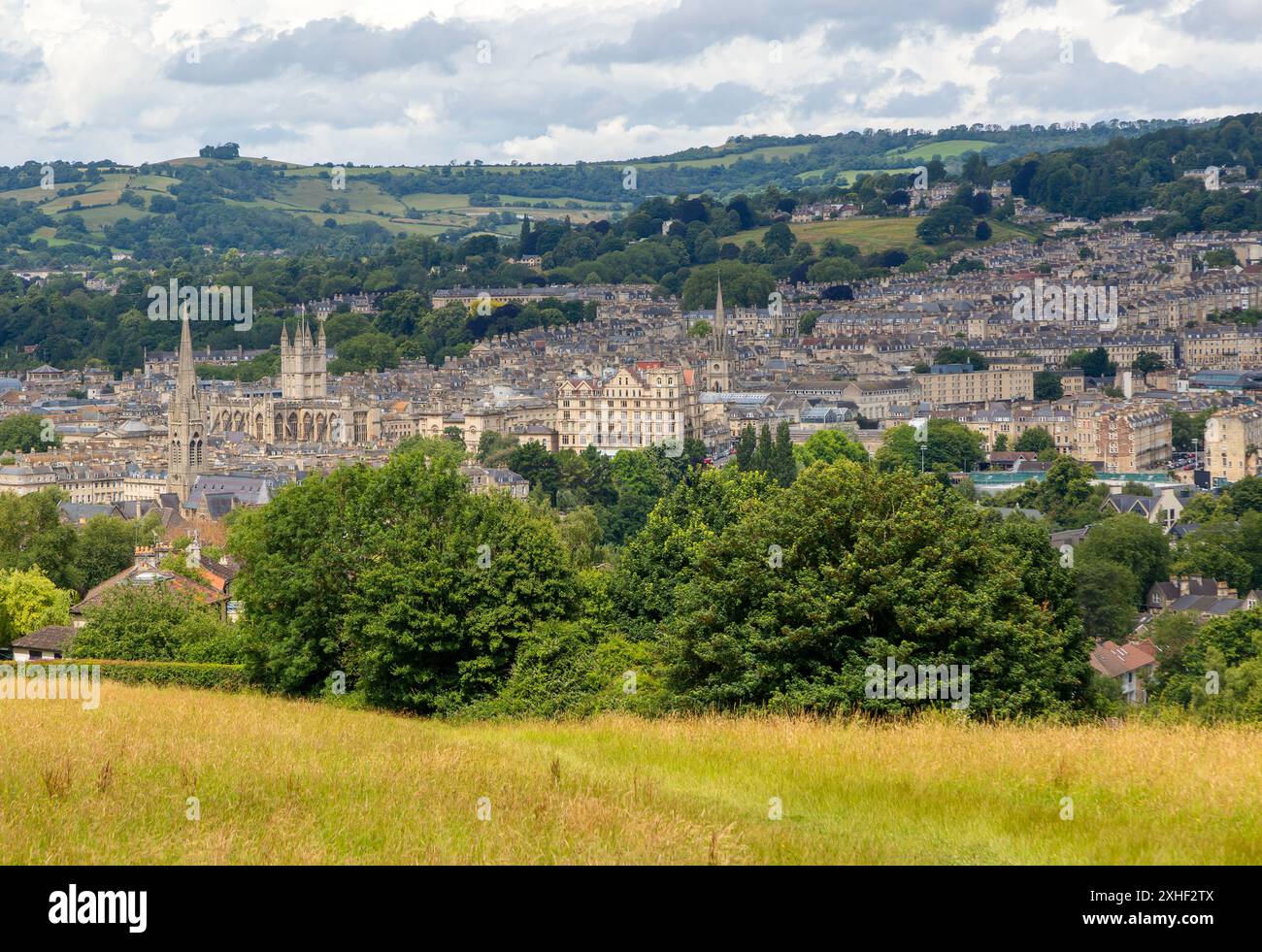 Vue sur le centre-ville de Bath depuis Smallcombe, Widecombe, Bath, Somerset, Angleterre, ROYAUME-UNI Banque D'Images
