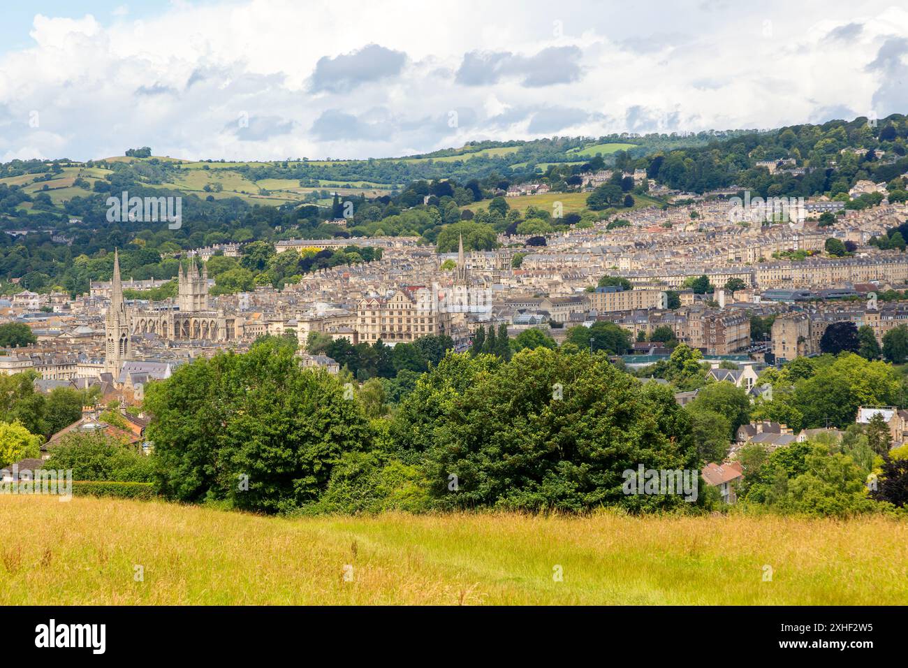 Vue sur le centre-ville de Bath depuis Smallcombe, Widecombe, Bath, Somerset, Angleterre, ROYAUME-UNI Banque D'Images