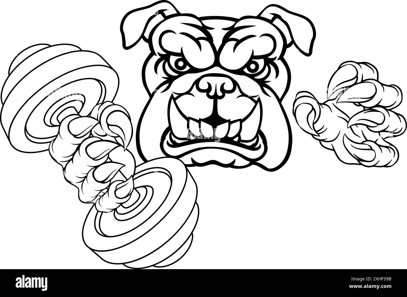 Bulldog Dog haltérophilie Dumbbell Gym Mascot Illustration de Vecteur