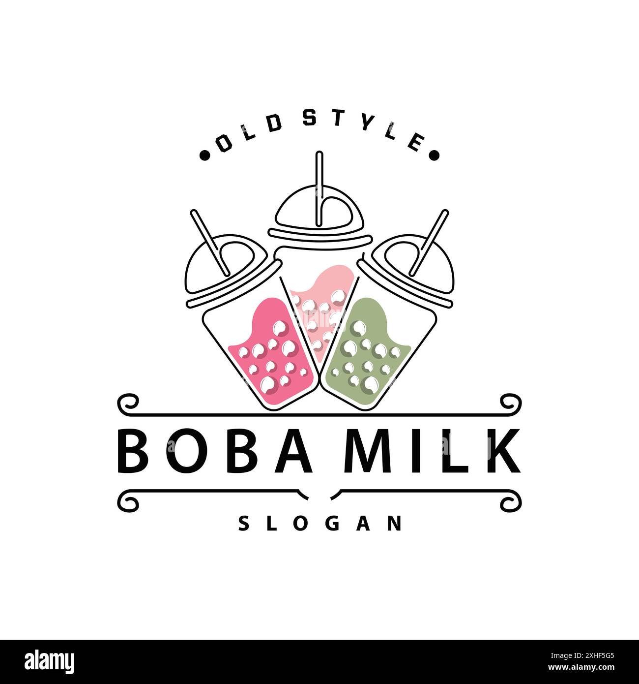 Logo de boisson Boba, thé au lait Cute Boba Pearl Jelly Drink Bubble Vector simple minimaliste Design Illustration de Vecteur