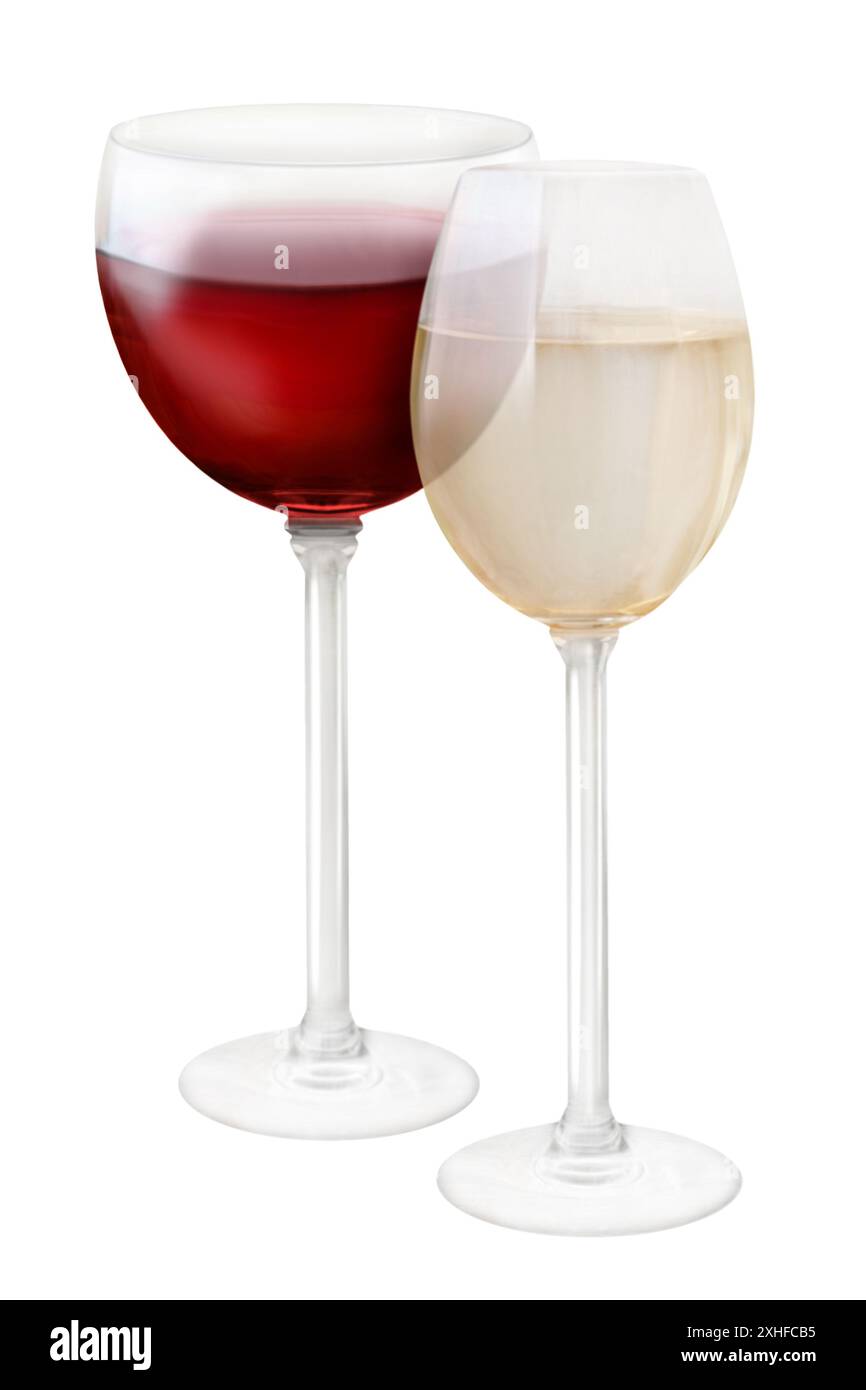Deux verres de vin rouge et blanc isolés sur fond blanc Banque D'Images