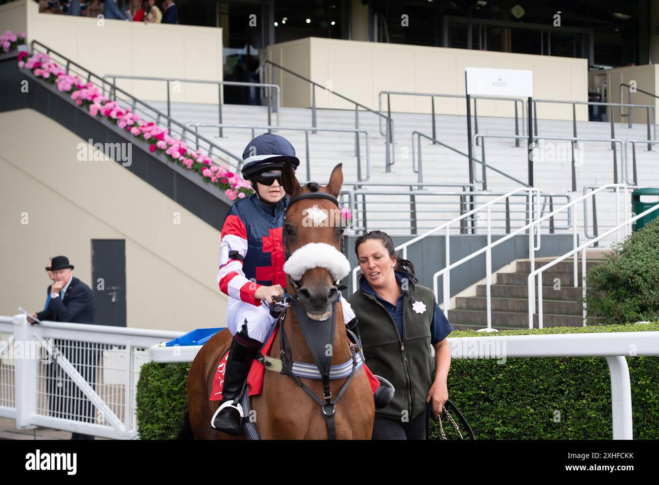 Ascot, Berkshire, Royaume-Uni. 13 juillet 2024. Rider Isobel Radford Jones courses Pony Ladies Day dans le Dragon TV and film Studios Pony Race 138cm & Under à Ascot Racecourse dans le Berkshire au Summer Mile Family Raceday. Crédit : Maureen McLean/Alamy Live News Banque D'Images