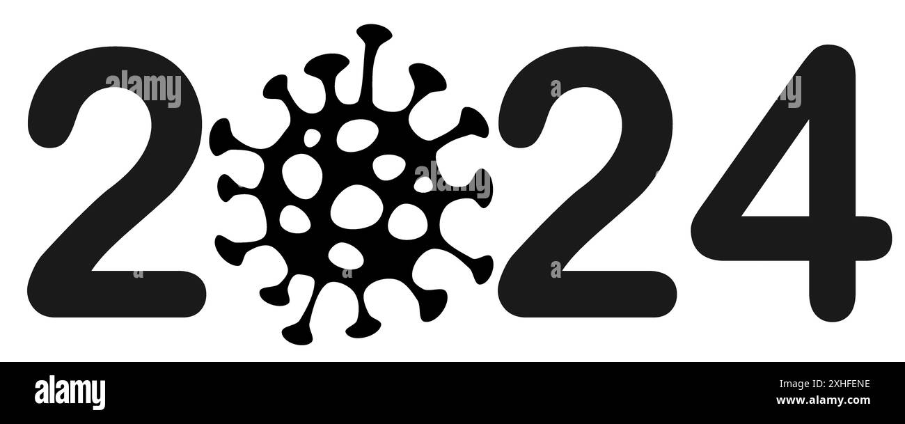 Illustration vectorielle avec texte 2024 et image covid au lieu de zéro pour les mutations flirt et FLuQE Banque D'Images