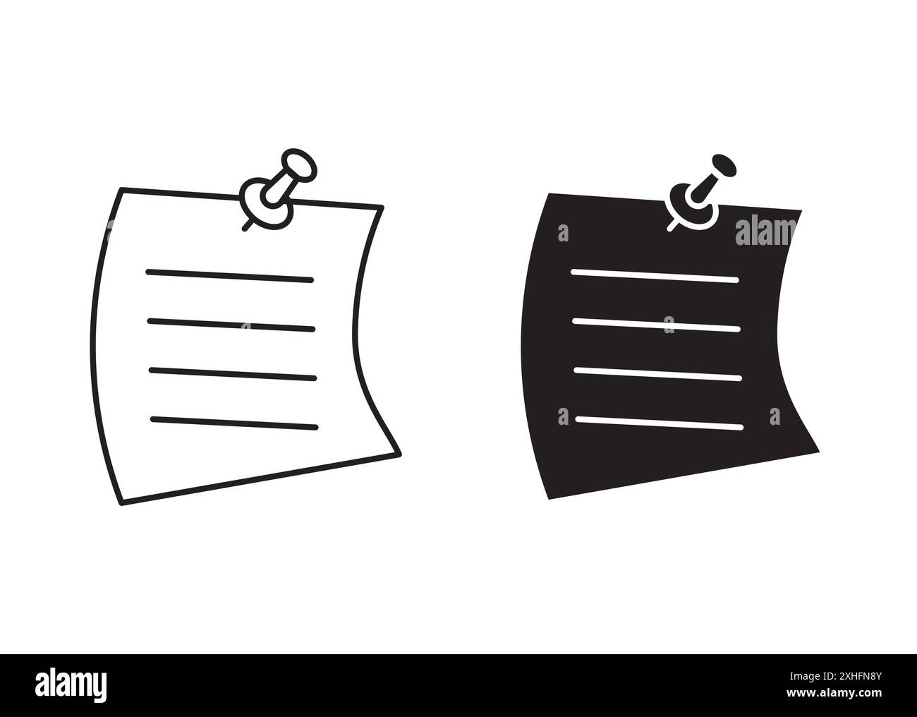 Papier de note avec icône de bouton-poussoir vecteur d'art de ligne noir dans le signe de collection de set de contour noir et blanc Illustration de Vecteur