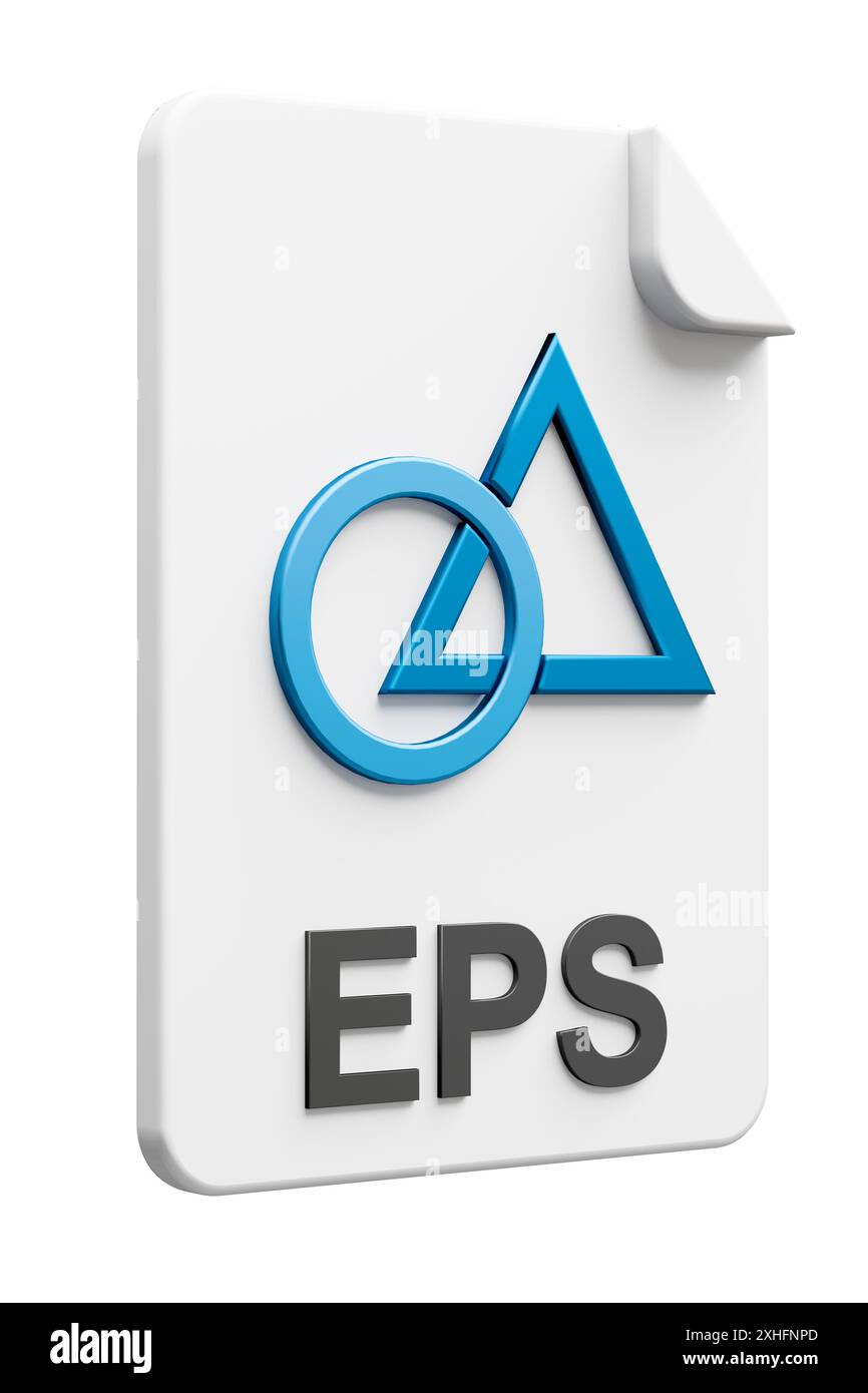 Icône de type de fichier tridimensionnel pour le type de fichier d'échange vectoriel EPS isolé sur fond blanc pur pour un masquage facile. Banque D'Images