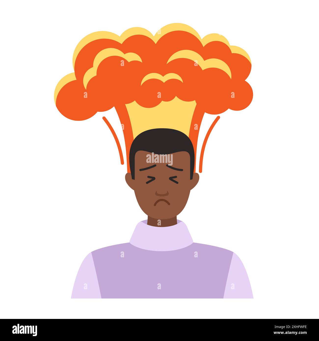 Homme triste souffrant d'explosion d'émotions et de sentiments, de colère et d'illustration vectorielle de frustration Illustration de Vecteur