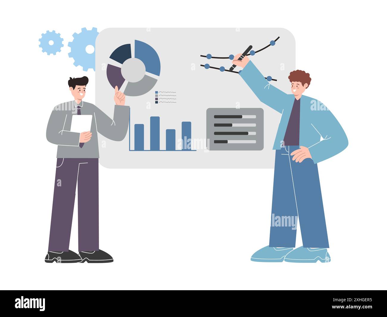 L'équipe qui regarde le tableau de bord du rapport de service des indicateurs clés graphique de visualisation graphique sur grand écran Illustration de Vecteur