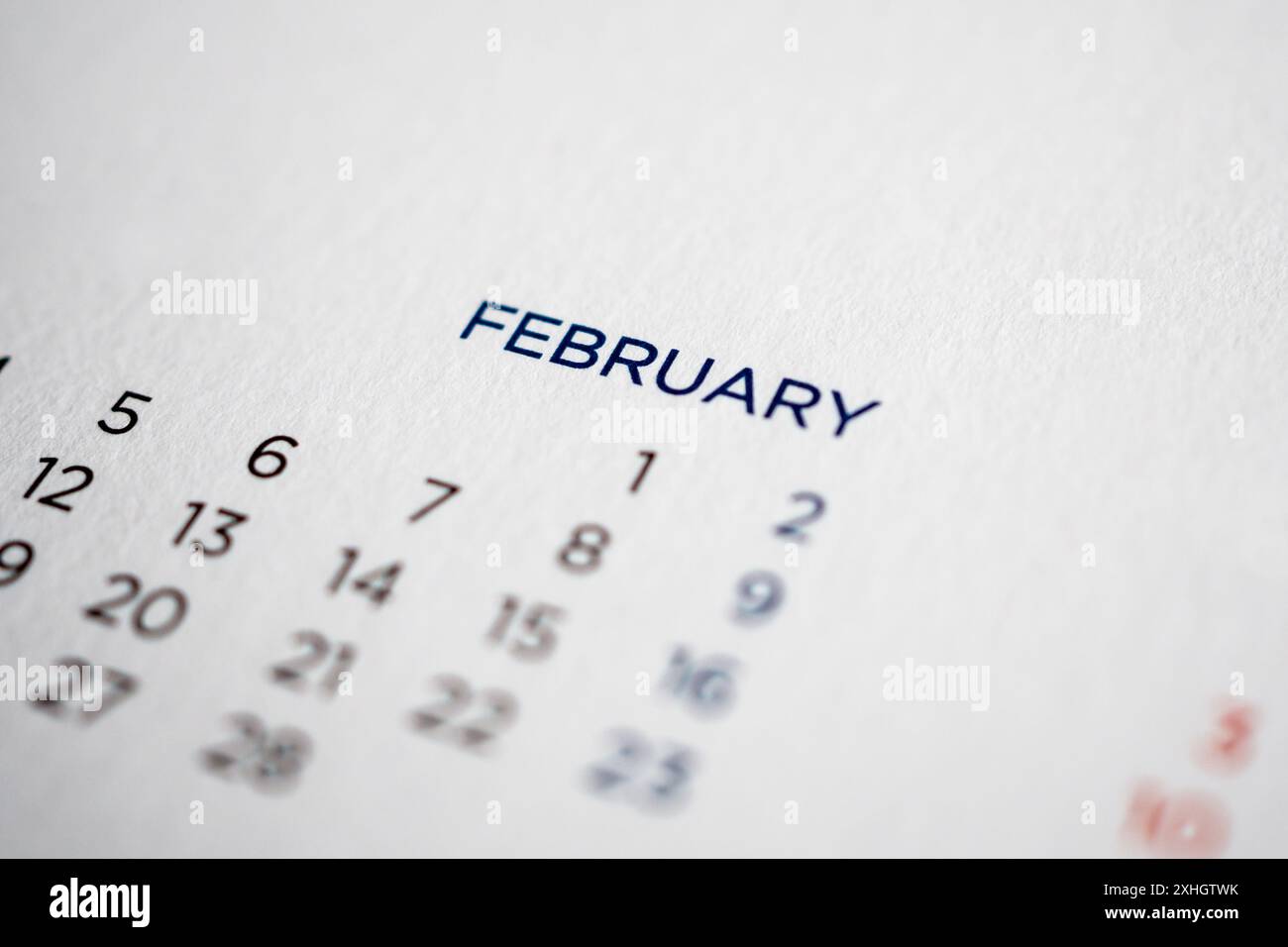 Page du calendrier de février avec les mois et les dates Banque D'Images