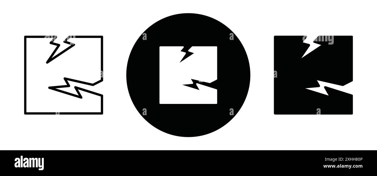 Icône de crack vecteur d'art de ligne noire dans le signe de collection d'ensemble de contour noir et blanc Illustration de Vecteur