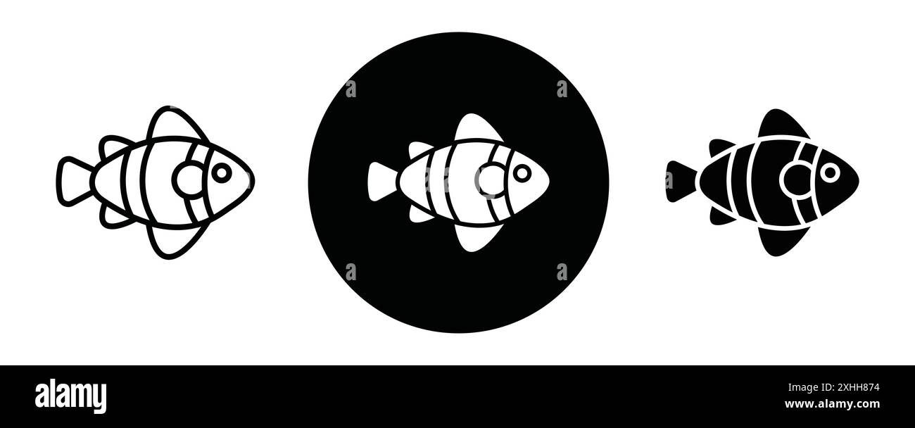 Icône de poisson-clown vecteur d'art de ligne noir dans le signe de collection d'ensemble de contour noir et blanc Illustration de Vecteur