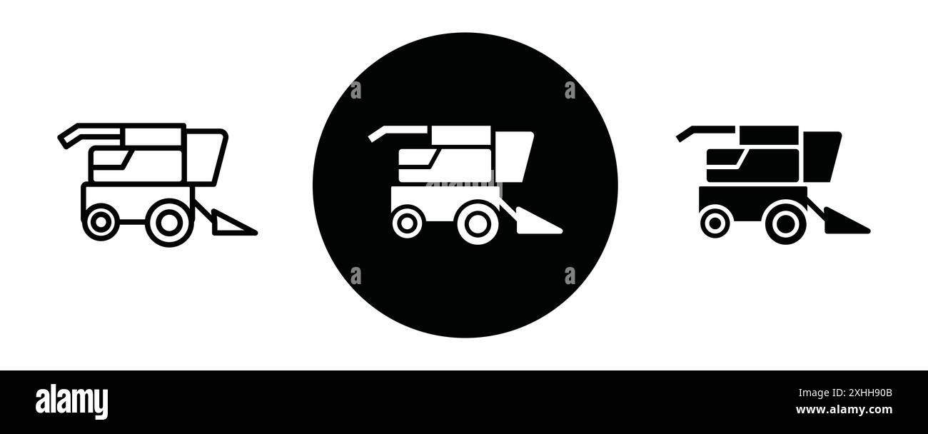 Icône de moissonneuse-batteuse vecteur d'art de ligne noire en noir et blanc contour set signe de collection Illustration de Vecteur