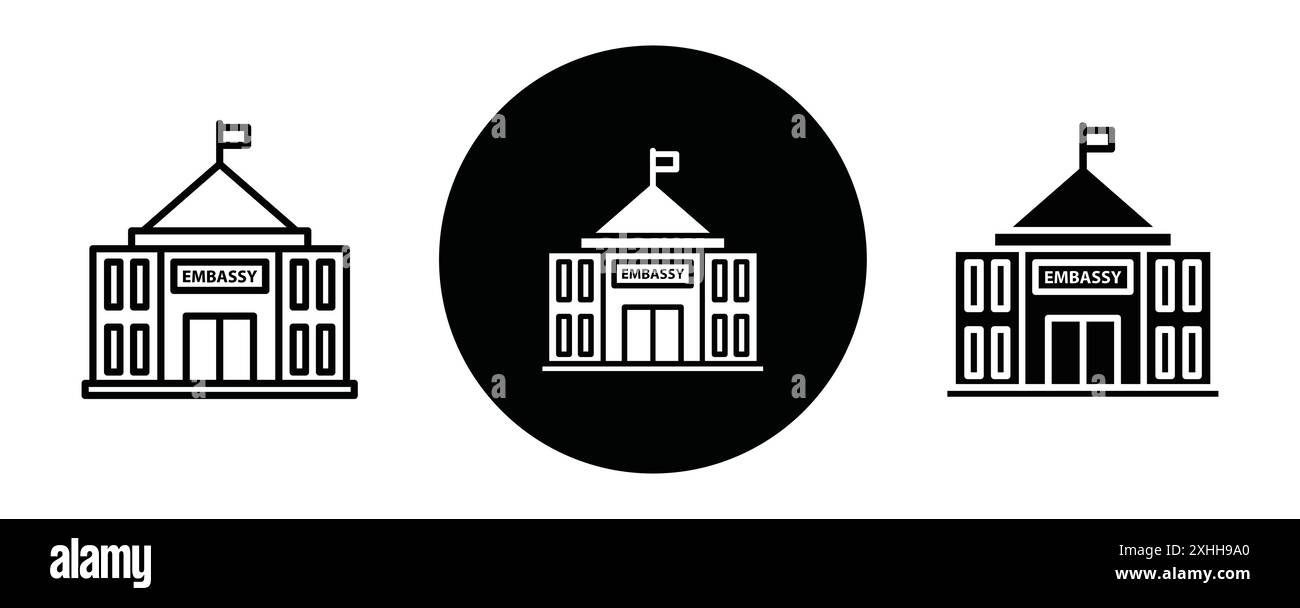Embassy icône vecteur d'art de ligne noire dans le signe de collection de set de contour noir et blanc Illustration de Vecteur