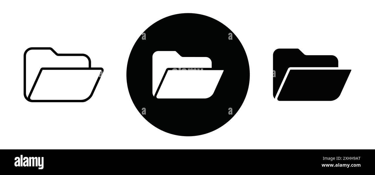 Icône de dossier vecteur d'art de ligne noir dans le signe de collection d'ensemble de contour noir et blanc Illustration de Vecteur