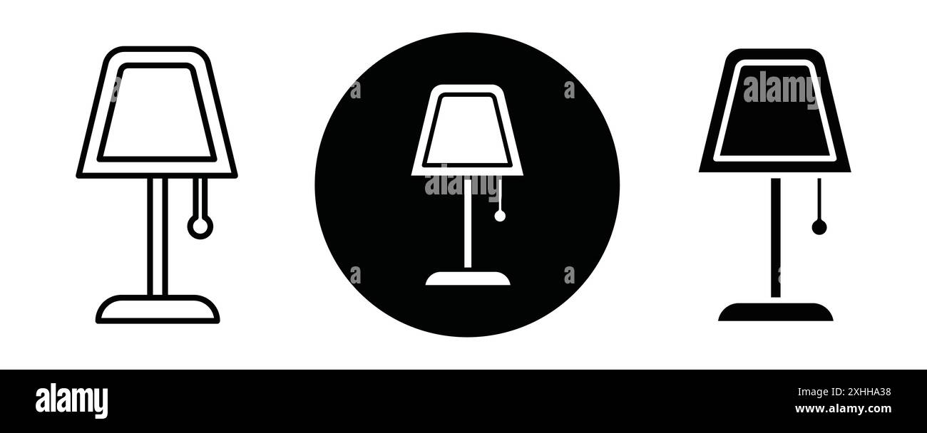 Icône de lampe vecteur d'art de ligne noir en noir et blanc contour set signe de collection Illustration de Vecteur