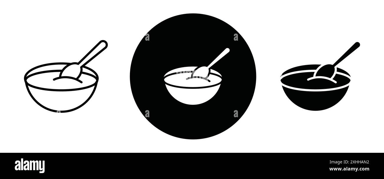 Porridge Baby céréale icône vecteur d'art de ligne noire en noir et blanc contour set signe de collection Illustration de Vecteur
