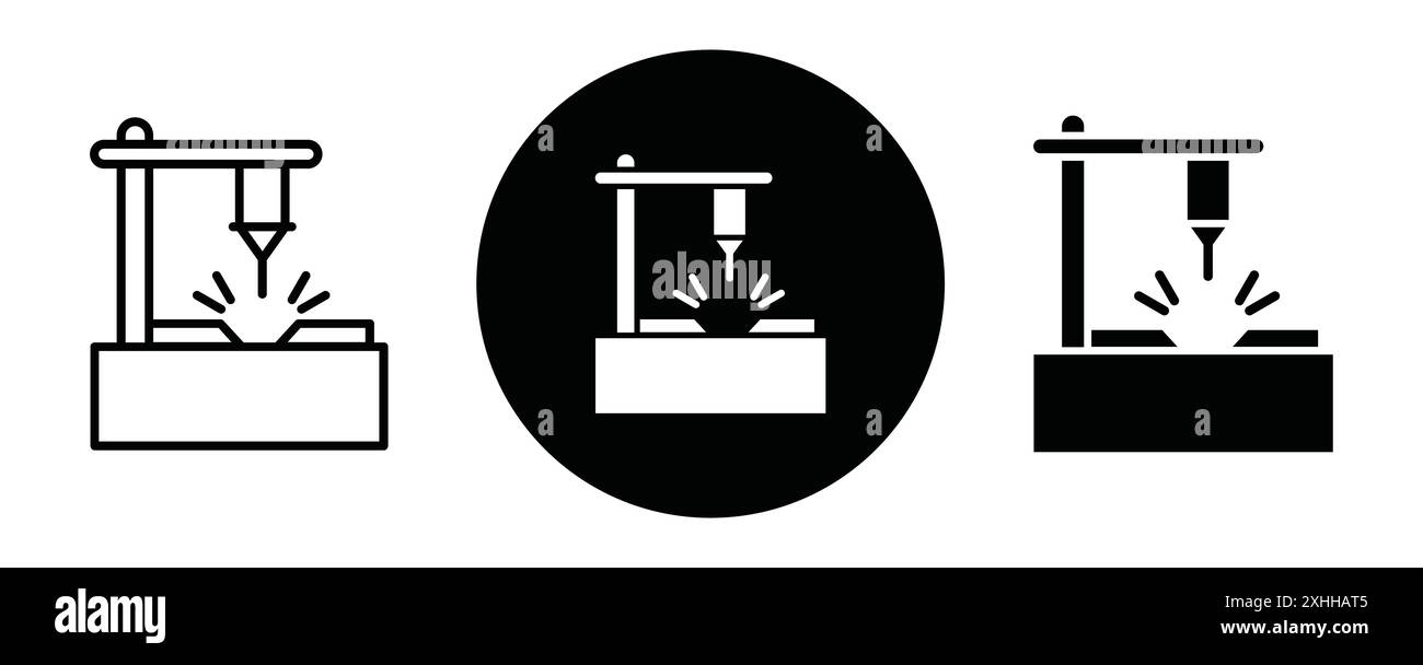 Icône de machine laser vecteur d'art de ligne noire dans le signe de collection d'ensemble de contour noir et blanc Illustration de Vecteur