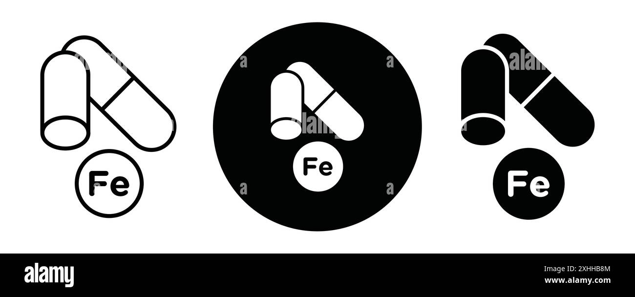 Mineral Fe icône vecteur d'art de ligne noire dans le signe de collection d'ensemble de contour noir et blanc Illustration de Vecteur