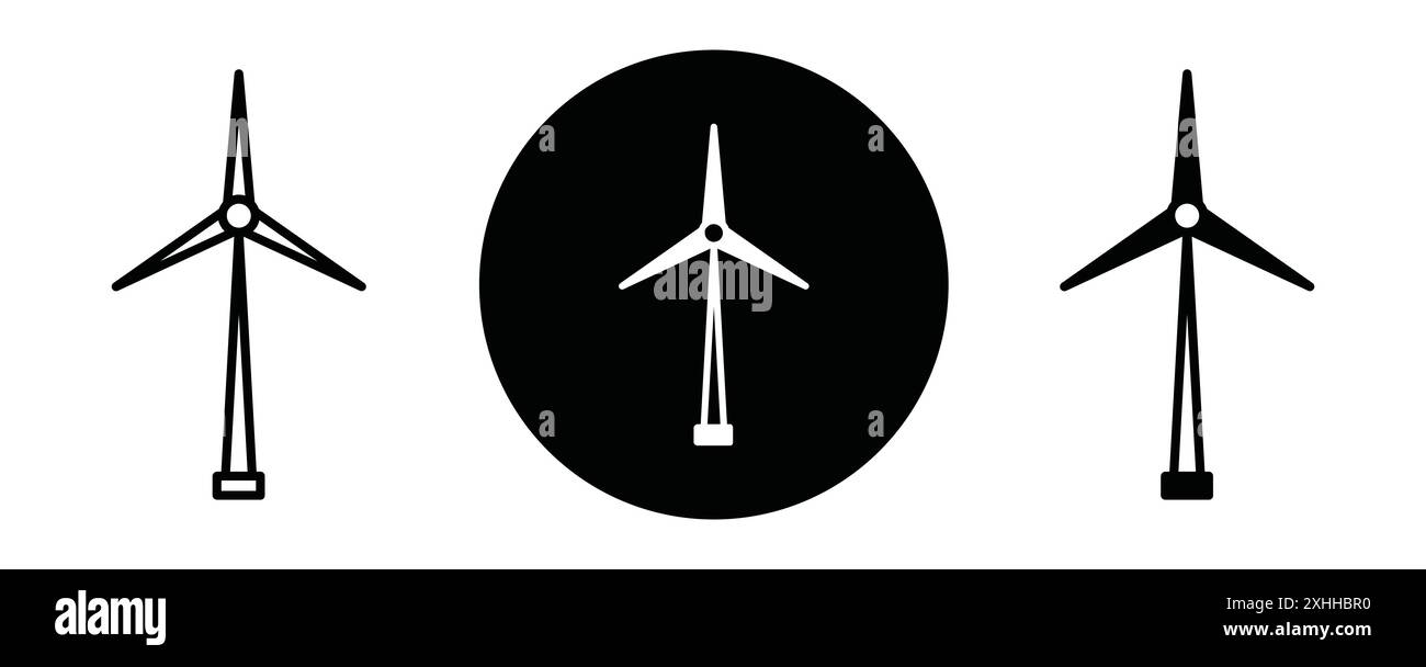 Icône de l'énergie éolienne vecteur d'art de ligne noire en noir et blanc contour set signe de collection Illustration de Vecteur