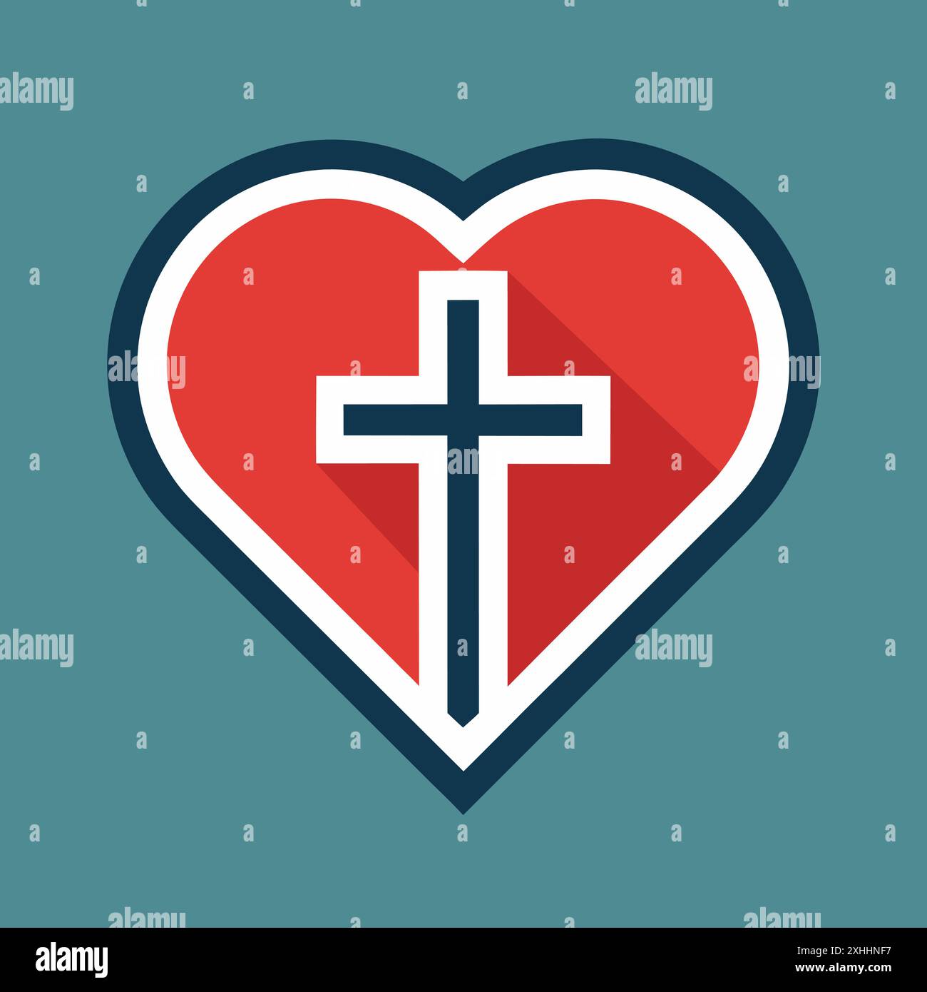 Icône cœur. Cœur rouge avec une croix chrétienne, symbolisant la foi chrétienne et l'amour. Illustration vectorielle Illustration de Vecteur