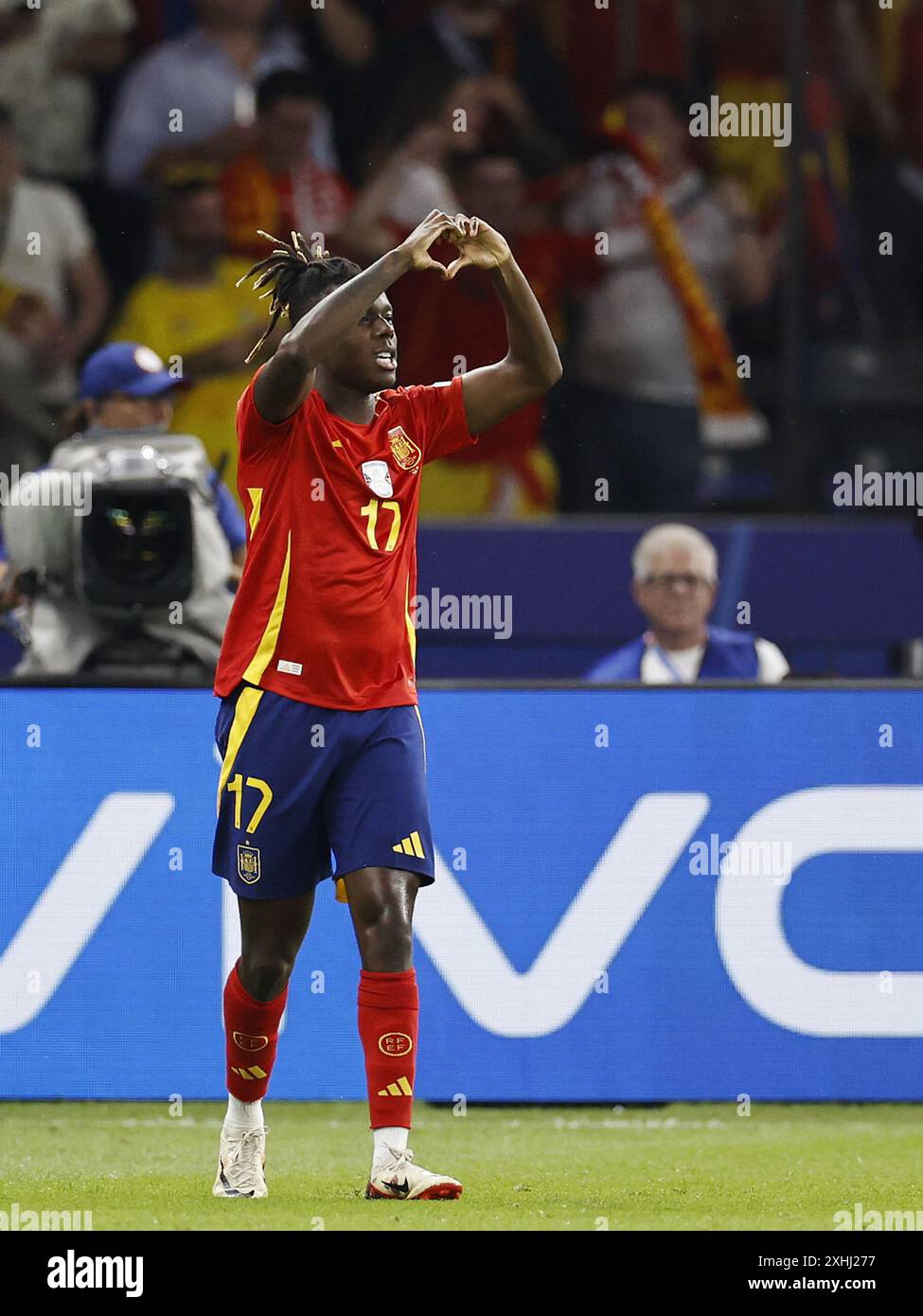 Berlin, Allemagne. 14 juillet 2024. Berlin, Allemagne. 14 juillet 2024. BERLIN - L'Espagnol Nico Williams célèbre le 1-0 lors de la finale de l'UEFA EURO 2024 entre l'Espagne et l'Angleterre à l'Olympiastadion le 14 juillet 2024 à Berlin, Allemagne. ANP | Hollandse Hoogte | MAURICE VAN STEEN crédit : ANP/Alamy Live News crédit : ANP/Alamy Live News crédit : ANP/Alamy Live News Banque D'Images