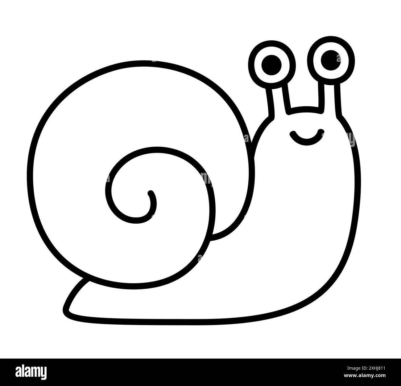 Dessin d'escargot de dessin animé mignon, ligne noire et blanche Doodle dessiné à la main simple, illustration vectorielle. Illustration de Vecteur