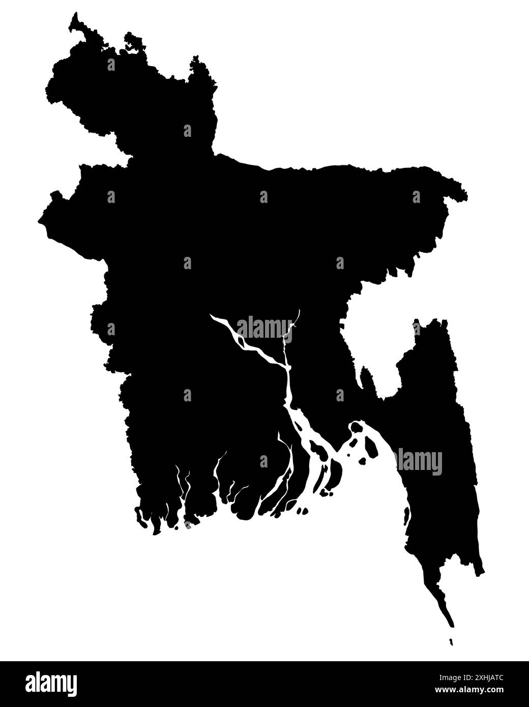 Illustration de la carte du Bangladesh, noir sur fond blanc Banque D'Images