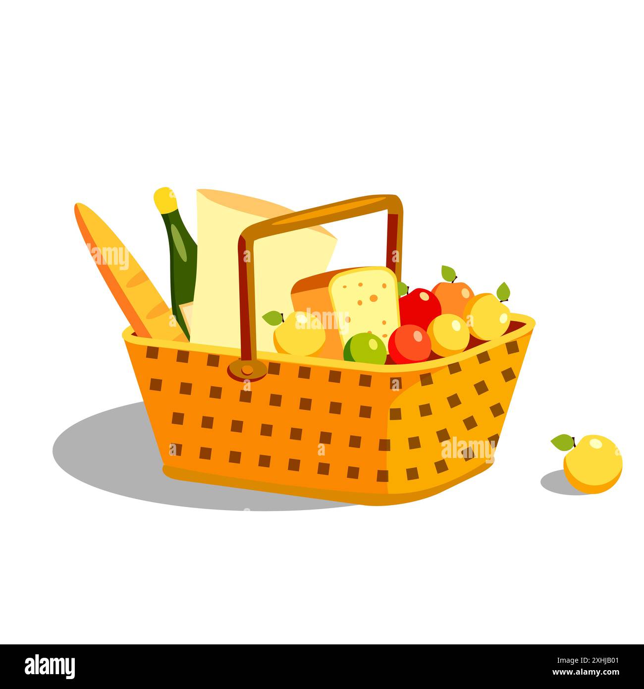 Panier pique-nique avec vin de nourriture, boisson Illustration de Vecteur